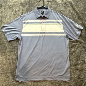 FootJoy Polo Shirt Adult Large White Blue Pink Striped Performance‎ Golf Mens